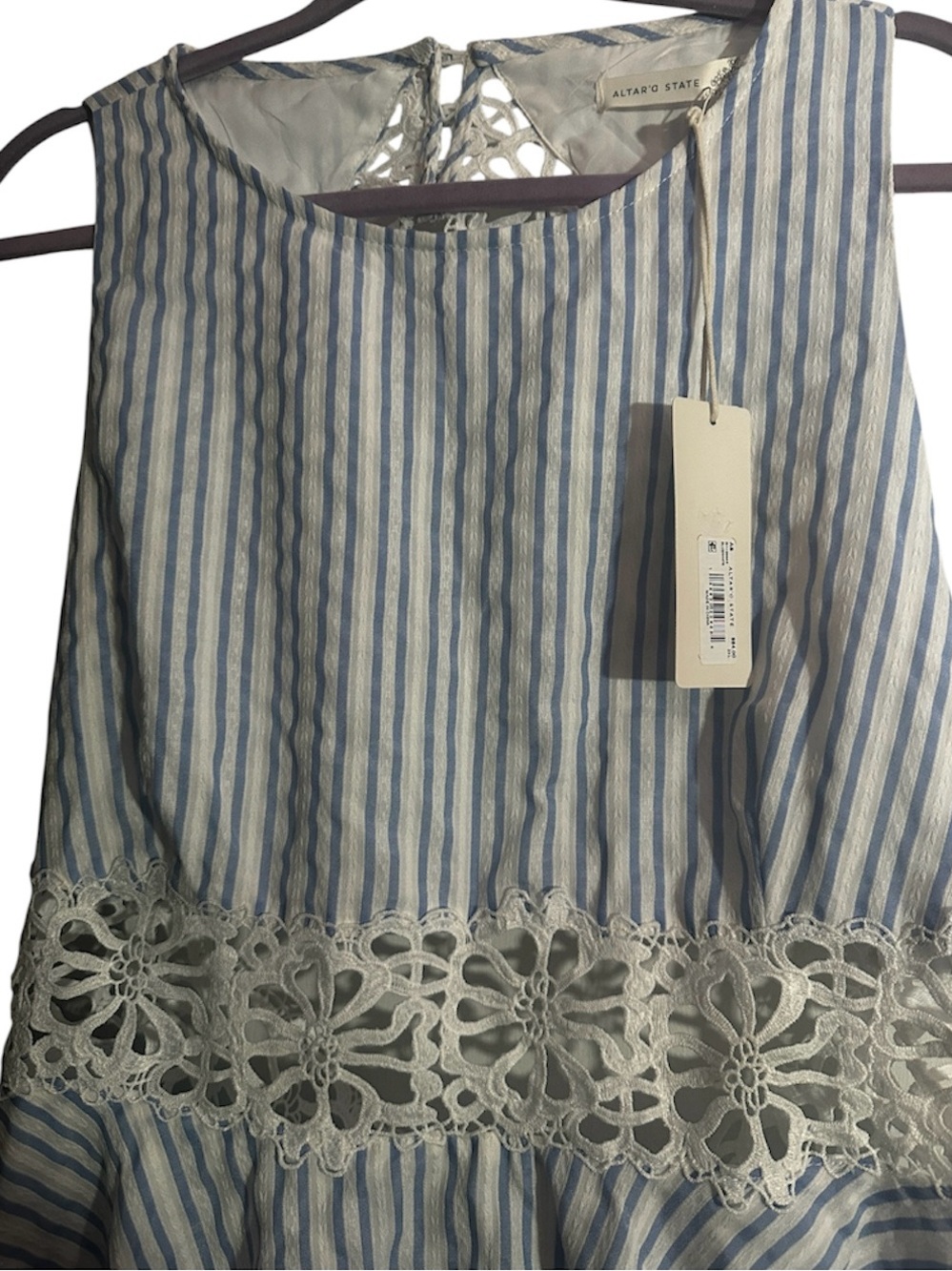 Alter’d State Blue & White Striped Lace Waist Flared Skirt